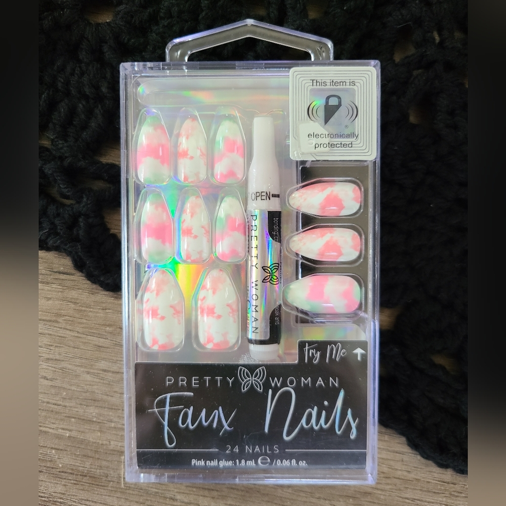 Pastel nail set, rainbow nails, colorful fake nails, watercolor nails.